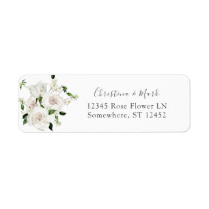 Étiquette d'adresse de retour à motif floral blanc