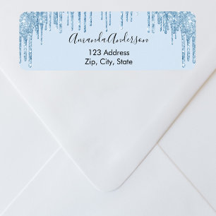 Étiquette d'adresse de retour à paillettes bleu cl