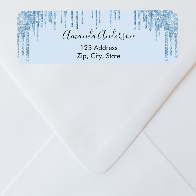 Étiquette d'adresse de retour à paillettes bleu cl (Créateur téléchargé)
