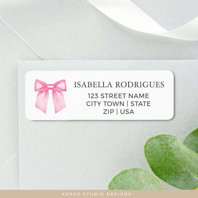 Étiquette d'adresse de retour à ruban rose élégant (Personalize with your name and address, choose size.)
