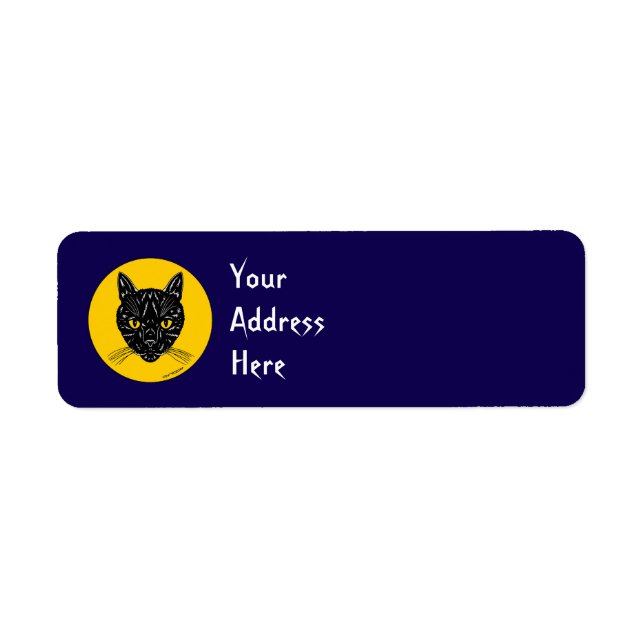 Étiquette d'adresse de retour à tête de chat noir (Devant)