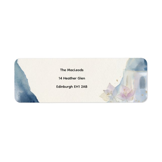 Étiquette d'adresse de retour aquarelle bleu côtie (Devant)