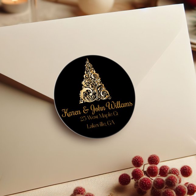 Étiquette d'adresse de retour Arbre de Noël Or (Créateur téléchargé)
