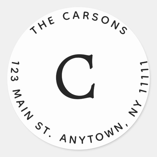 Étiquette d'adresse de retour arrondie monogramme  (Devant)