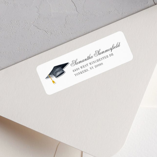 Étiquette d'adresse de retour avec capuchon de gra (Graduation Cap Gold Tassel Return Address Label)