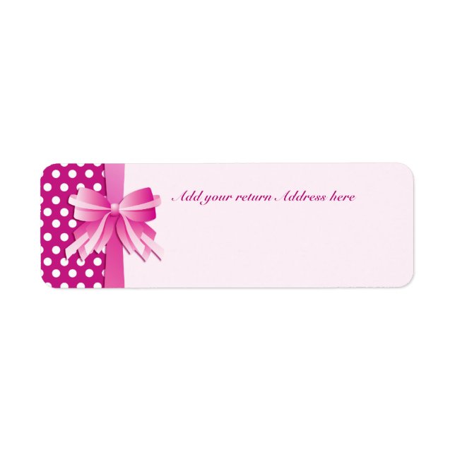 Étiquette d'adresse de retour avec Pois roses et b (Devant)