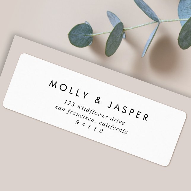Étiquette d'adresse de retour blanc simple et prop (An elegant simple white address label perfect for couples, weddings or everyday mail)