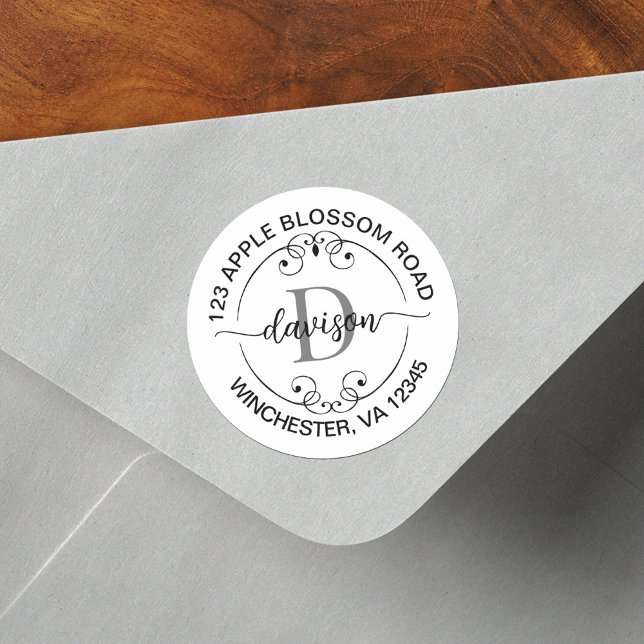 Étiquette d'adresse de retour blanche noire Monogr (Créateur téléchargé)