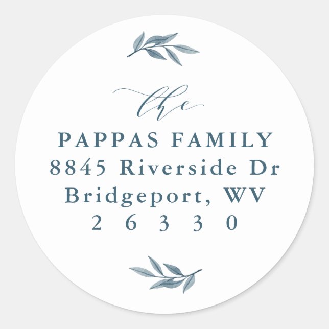 Étiquette d'adresse de retour bleu feuille aquarel (Devant)