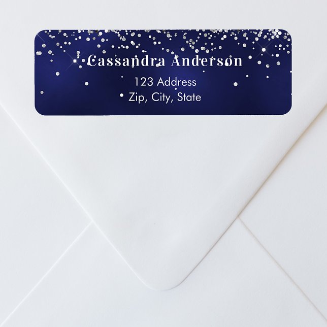 Étiquette d'adresse de retour bleu marine argenté (Créateur téléchargé)
