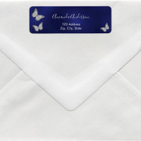 Étiquette d'adresse de retour bleu marine papillon