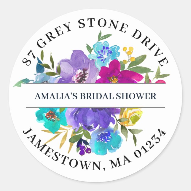 Étiquette d'adresse de retour bleu rose violet (Devant)