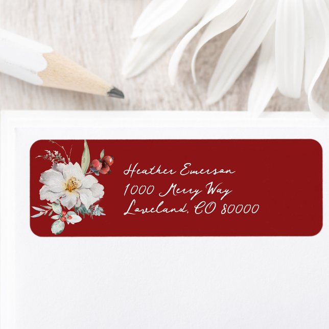 Étiquette d'adresse de retour botanique de Noël (Christmas Cream Red Green Watercolor Botanical Return Address Label Personalized by Painted Paperie
)