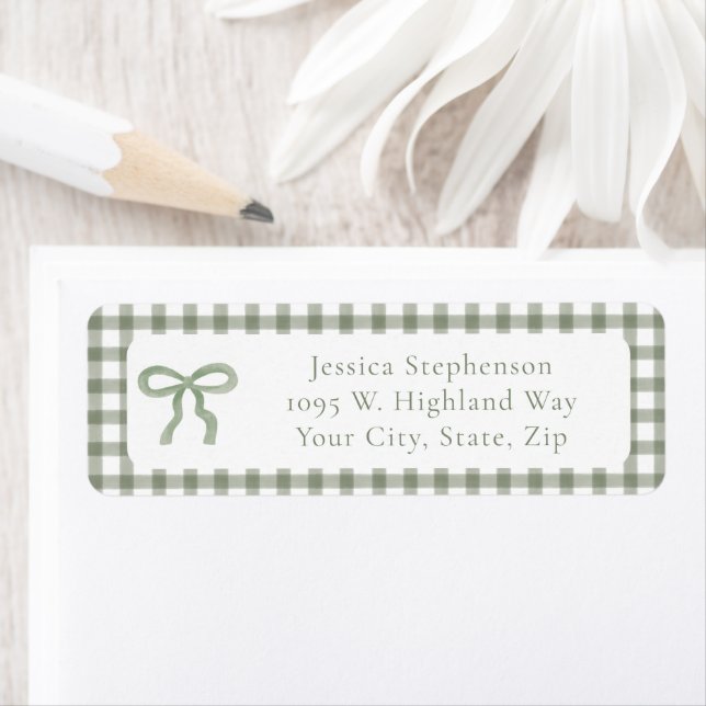 Étiquette d'adresse de retour Bow Green Gingham Co (En situation)