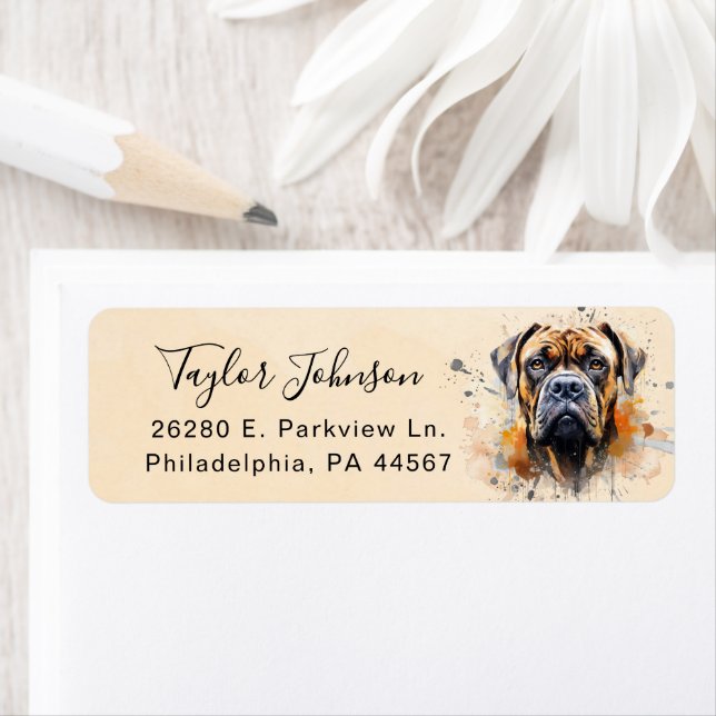 Étiquette d'adresse de retour Bullmastiff (En situation)
