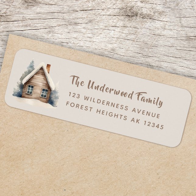 Étiquette d'adresse de retour | Cabane de bois rus (Rustic watercolor woodland log cabin return address labels for everyday or seasonal mail)