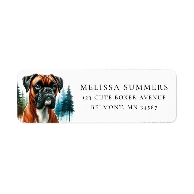 Étiquette d'adresse de retour Chien Boxer Arbres R (Devant)