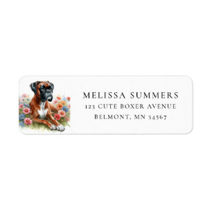 Étiquette d'adresse de retour Chien Boxer Fleurs s