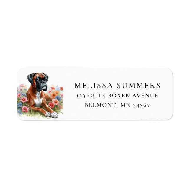 Étiquette d'adresse de retour Chien Boxer Fleurs s (Devant)