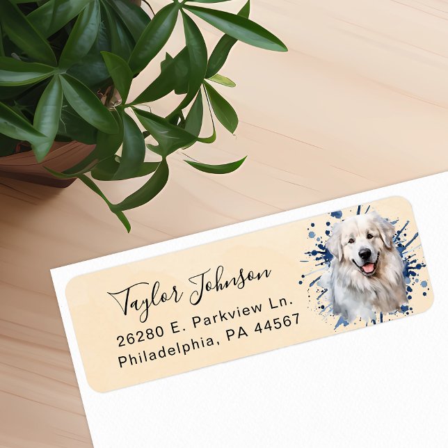 Étiquette d'adresse de retour Chien des Pyrénées (Créateur téléchargé)