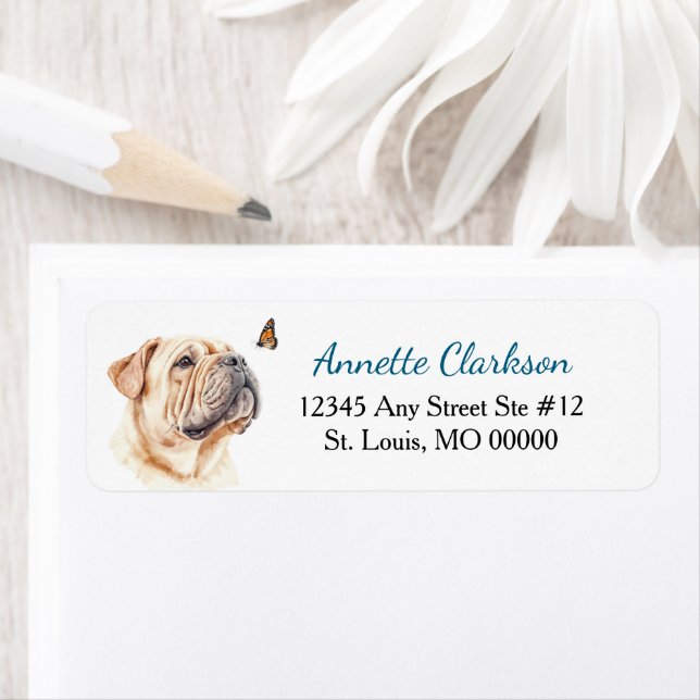 Étiquette d'adresse de retour Chien Shar-Pei Papil (En situation)