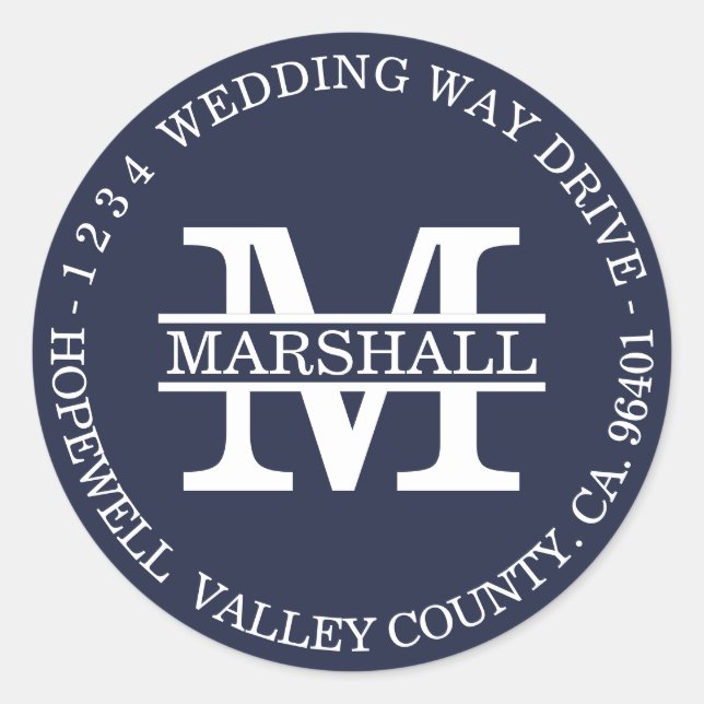 Étiquette d'adresse de retour circulaire bleu Mono (Devant)