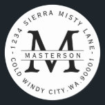 Étiquette d'adresse de retour circulaire monograph<br><div class="desc">Customisez avec votre Monogram. Étiquette d'adresse de retour circulaire. Tout le texte est personnalisable. Veuillez me contacter pour toute question ou demande spéciale. Noir et blanc inverses maintenant disponibles</div>