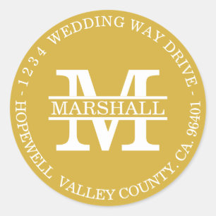 Étiquette d'adresse de retour circulaire or Monogr