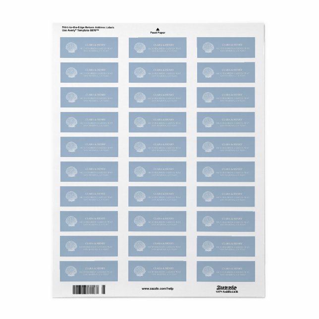 Étiquette d'adresse de retour Coquillage de la Côt (Feuille entière)