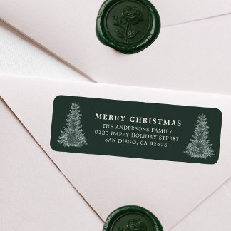 Étiquette d'adresse de retour d'arbre de Noël aqua