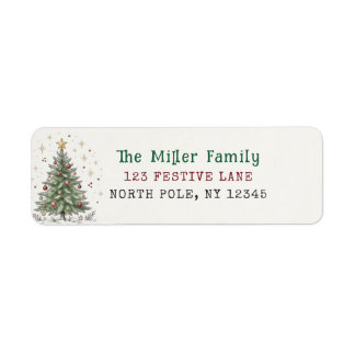 Étiquette d'adresse de retour d'arbre de Noël de c