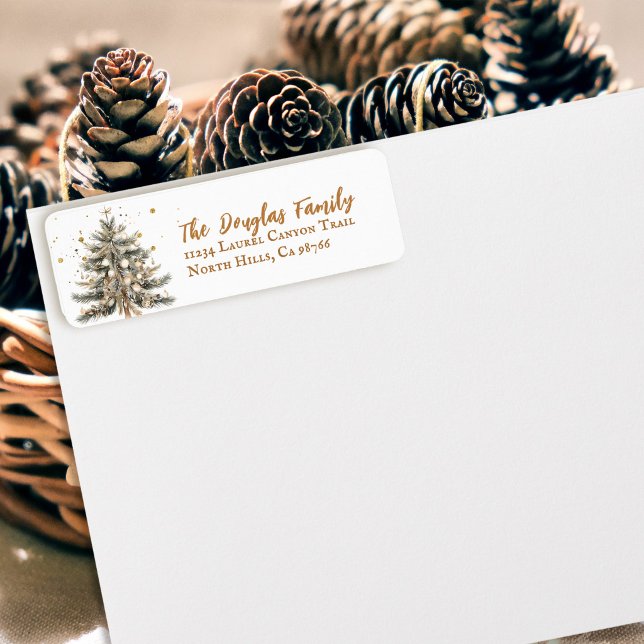 Étiquette d'adresse de retour d'arbre de Noël rust (Créateur téléchargé)