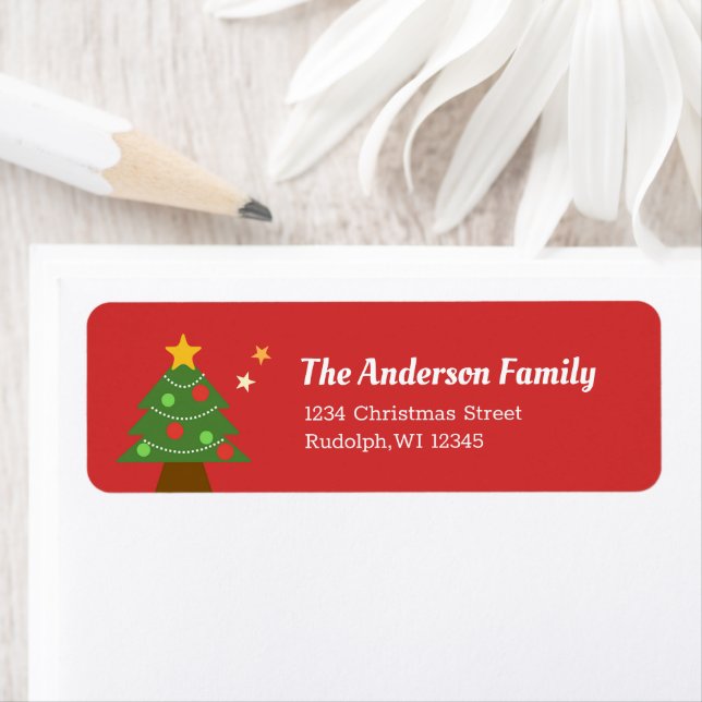 Étiquette d'adresse de retour d'arbre de Noël Very (En situation)