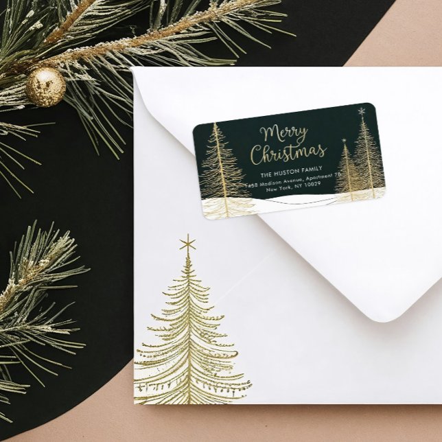 Étiquette d'adresse de retour d'arbres de Noël dor (Créateur téléchargé)