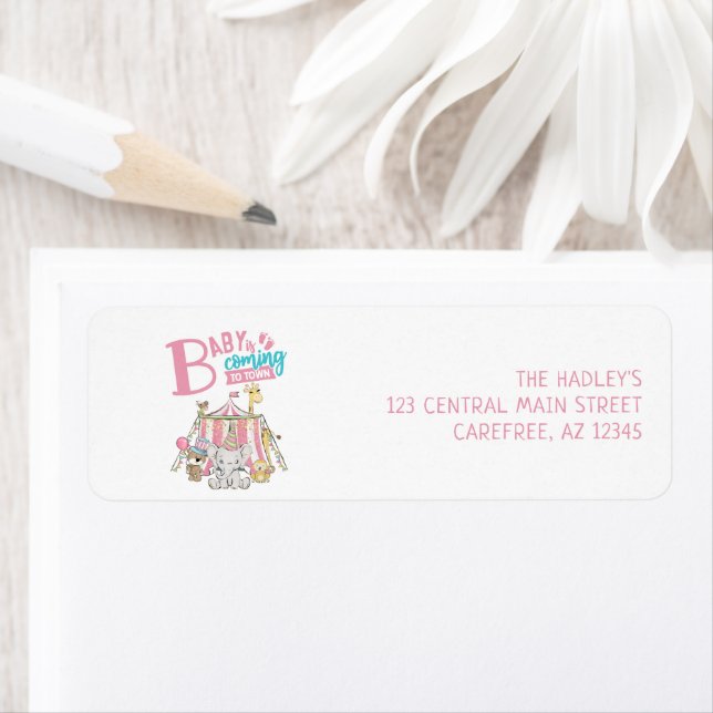 Étiquette d'adresse de retour de Baby Shower Carna (En situation)