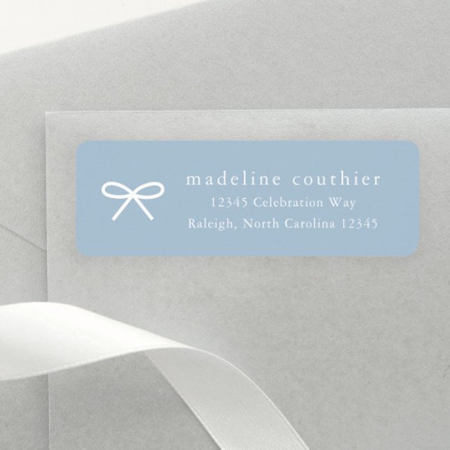 Étiquette d'adresse de retour de Baby Shower Simpl (Simple bow dusty blue return address labels.)