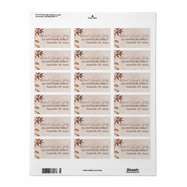 Étiquette d'adresse de retour de beauté d'automne (Feuille entière)