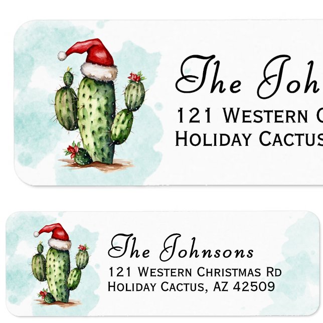Étiquette d'adresse de retour de cactus de vacance (Western Holiday Cactus Christmas Return Address Label)