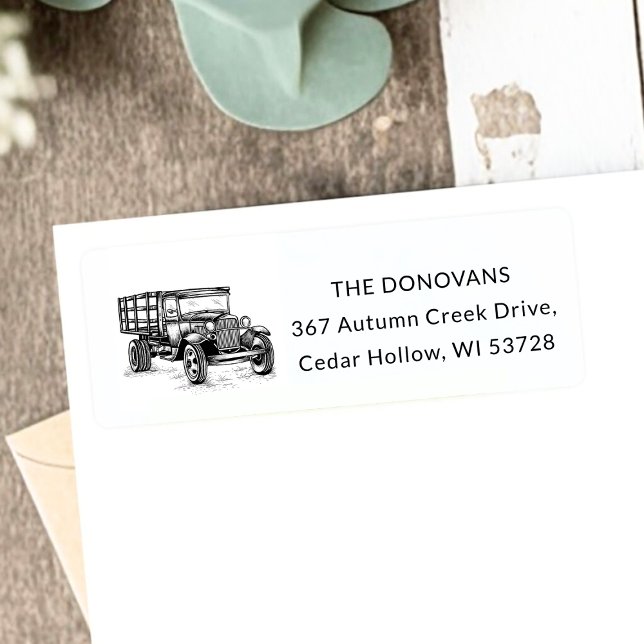 Étiquette d'adresse de retour de camion de ferme r (Vintage Country Rustic Farm Truck Return Address Label)
