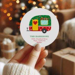 Étiquette d'adresse de retour de caravane festive 