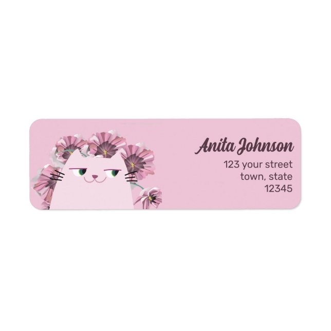 Étiquette d'adresse de retour de chat mignon rose  (Devant)