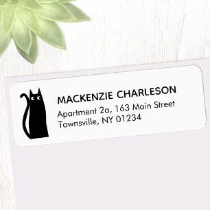 Étiquette d'adresse de retour de chat noir