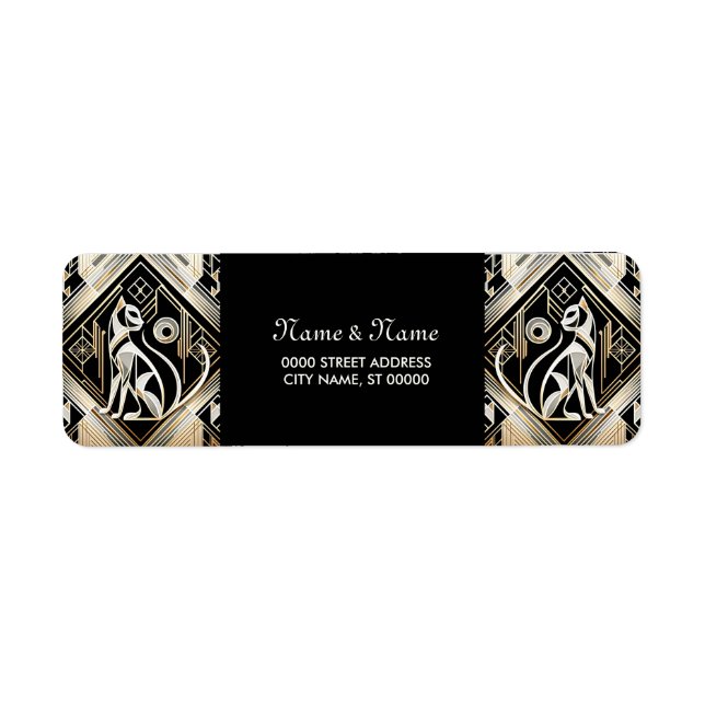 Étiquette d'adresse de retour de chat noir abstrai (Devant)