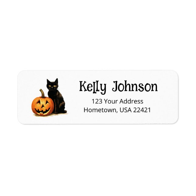 Étiquette d'adresse de retour de chat noir d'Hallo (Devant)