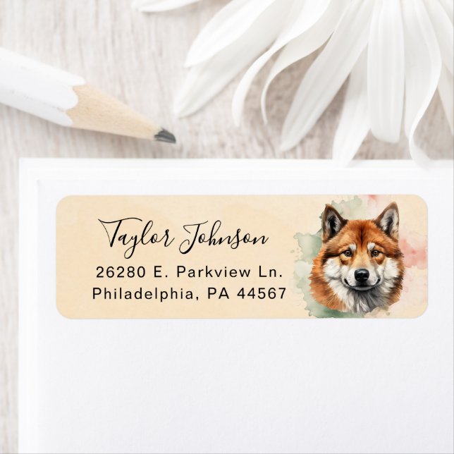 Étiquette d'adresse de retour de chien Akita (En situation)
