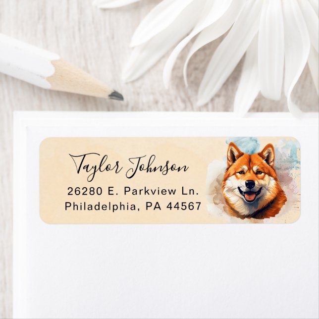 Étiquette d'adresse de retour de chien Akita (En situation)