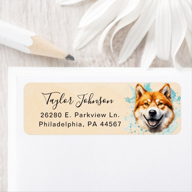 Étiquette d'adresse de retour de chien Akita (En situation)
