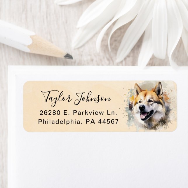Étiquette d'adresse de retour de chien Akita (En situation)