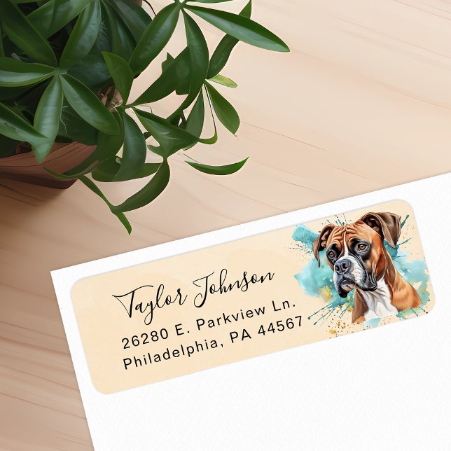 Étiquette d'adresse de retour de chien Boxer (Créateur téléchargé)