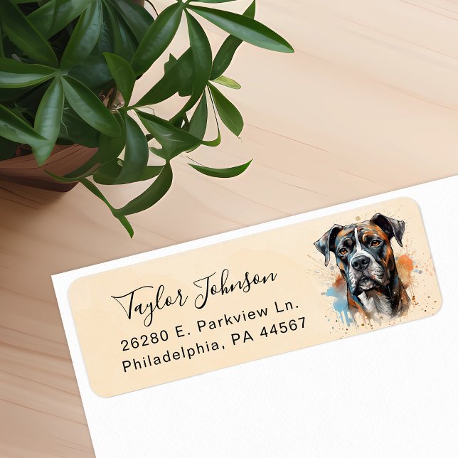 Étiquette d'adresse de retour de chien Boxer (Créateur téléchargé)